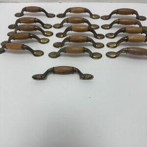 Vintage Round Wood and Metal Brass Drawer Pulls Lot of 15 Home  Improvement